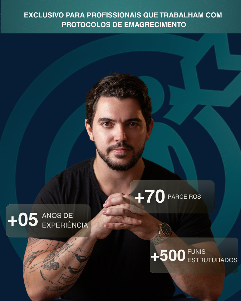 Arte principal da MedFlux: exclusivo para profissionais que trabalham com protocolos de emagrecimento — +05 anos de experiência, +70 parceiros, +500 funis estruturados